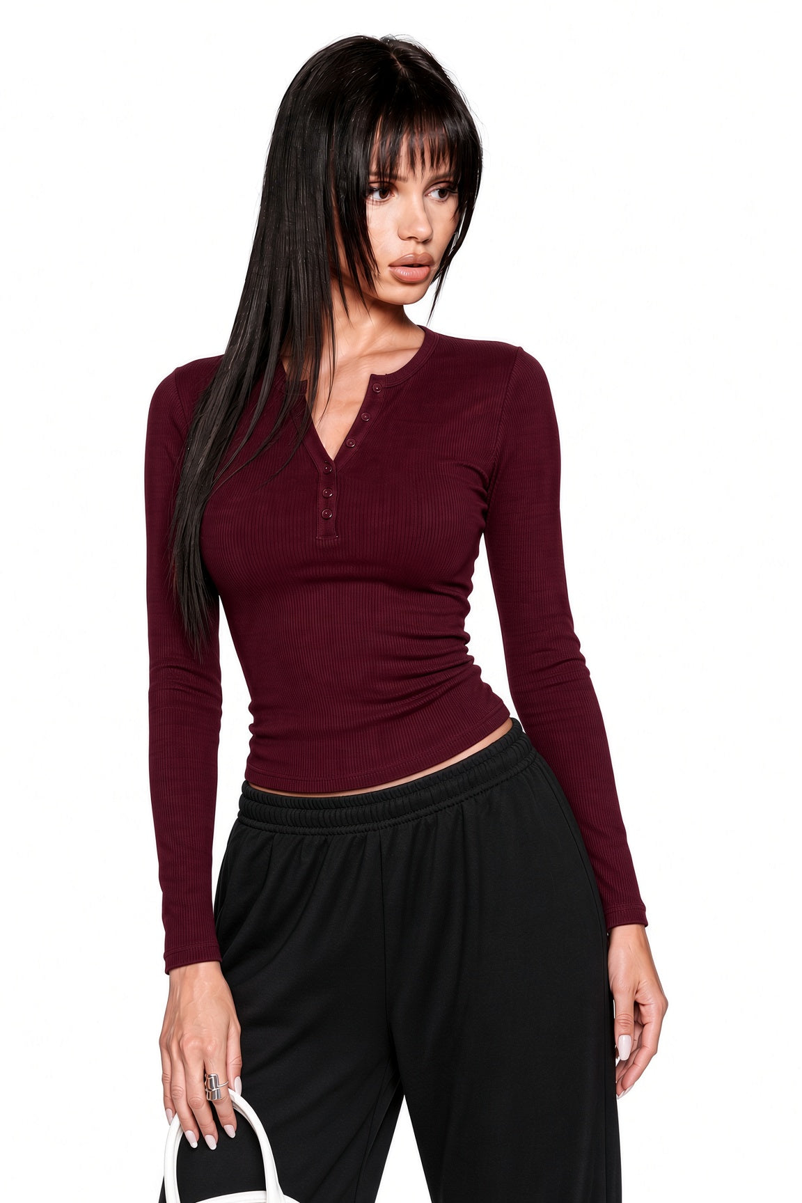 Burgundy Henley Her